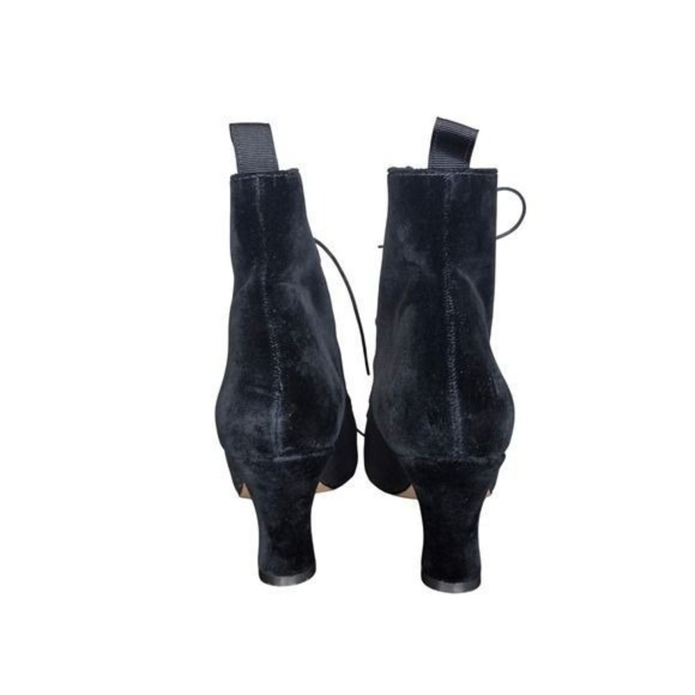 ALEXACHUNG Black Velvet Lace Up Ankle Boots 40 Pointed Toe Victorian Heels - Picture 5 of 9
